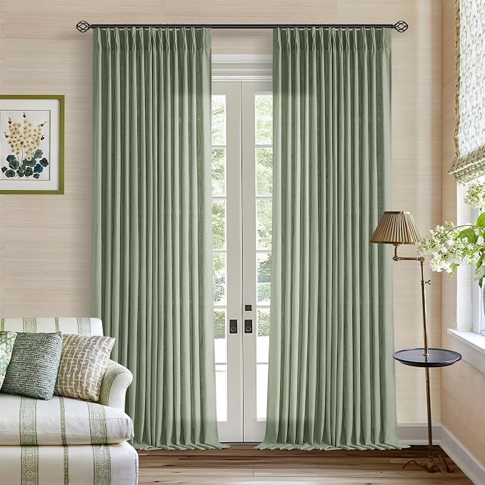 Sage Green 120 Inch Curtains High Ceiling Tall Curtains 2 Panels Set | Pinch Pleated with Hooks Rings Back Tab, for Living Room Large Window, Boho Cottage, Semi Sheer Light Filtering, Light Green