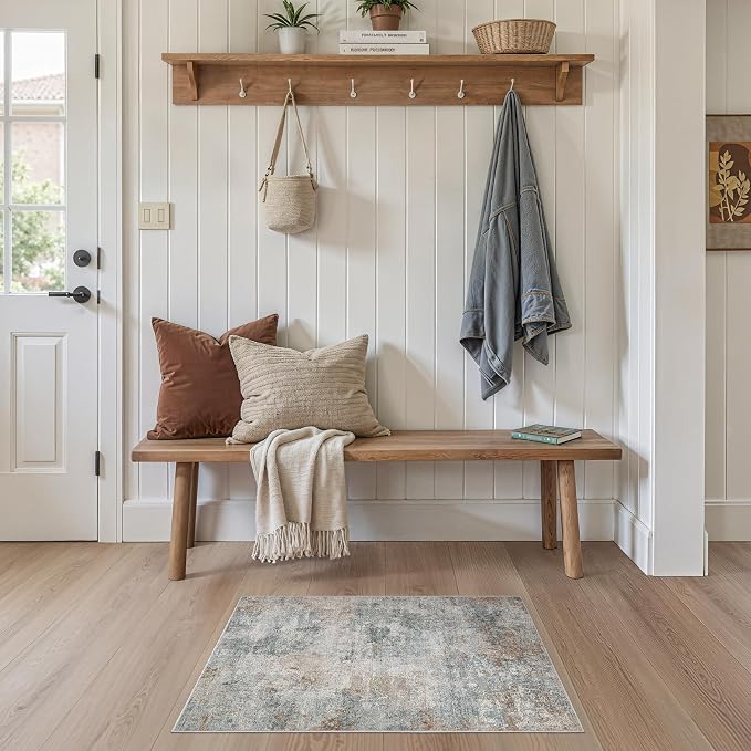 Tortania Area Rug Living Room Rugs - 2x3 Washable Soft Neutral Boho Moroccan Farmhouse Mat Indoor Floor Carpet for Bedroom Under Dining Table Home Office Decor - Grey Brown