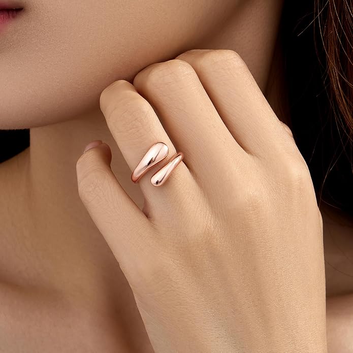 Non Tarnish Gold Chunky Rings for Women, 14K Gold Plated Statement Dome Rings Stacking Silver, Adjustable Mens Eternity Wedding Band Mixed Metal Jewelry Size 3-13