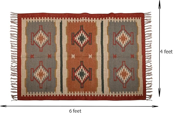 Bowen Kilim Wool and Jute Rug - Flatweave Jute & Wool Area Rug for Living Room - Handwoven Jute Wool Rug Dhurrie Wool and Jute Non-Slip Rug for Kitchen Bedroom Entrance 8X10