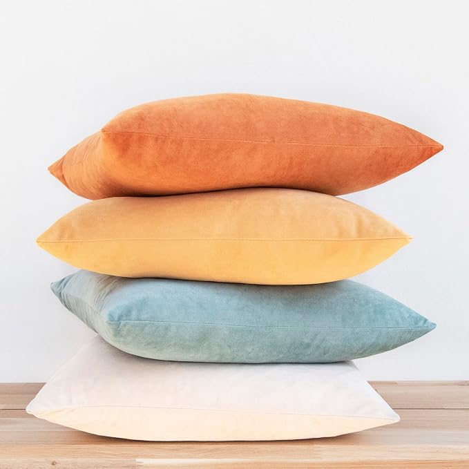 MONDAY MOOSE Decorative Throw Pillow Covers Cushion Cases, Set of 4 Soft Velvet Modern Designs, Mix and Match for Home Decor, Pillow Inserts Not Included (24x24 inch, Orange/Teal)