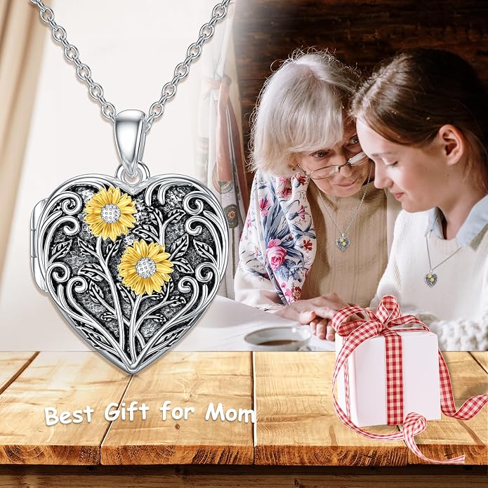TOUPOP Heart Locket Necklace 925 Sterling Silver Love Locket that Holds Pictures Gifts for Women Her