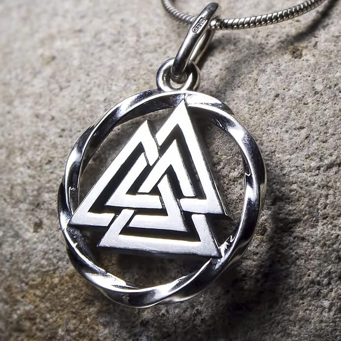 925 Sterling Silver Valknut Viking Necklace - Norse Mythology Odin Amulet - Three Triangles Pendant Chain 20" - Celtic Nordic Viking Jewelry Gift for Men and Women - Handmade
