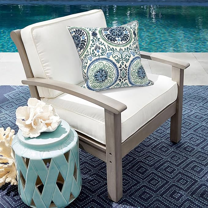 Outdoor Throw Pillow Covers Pack of 2, Decorative Water Repellent Square Pillow Cases with Piping 18x18 Inch, Celadon Wreath
