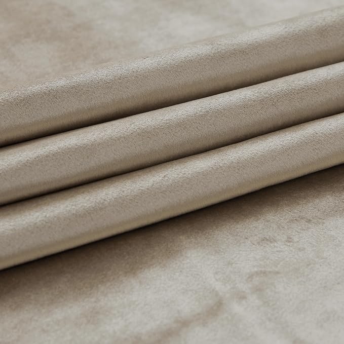 PRIMROSE Taupe Curtains 90 inch for Living Room,2 Panels Velvet Drapes Blackout Rod Pocket Back Tab Window Treatment Room Darkening Decorative Thick Curtains for Bedroom
