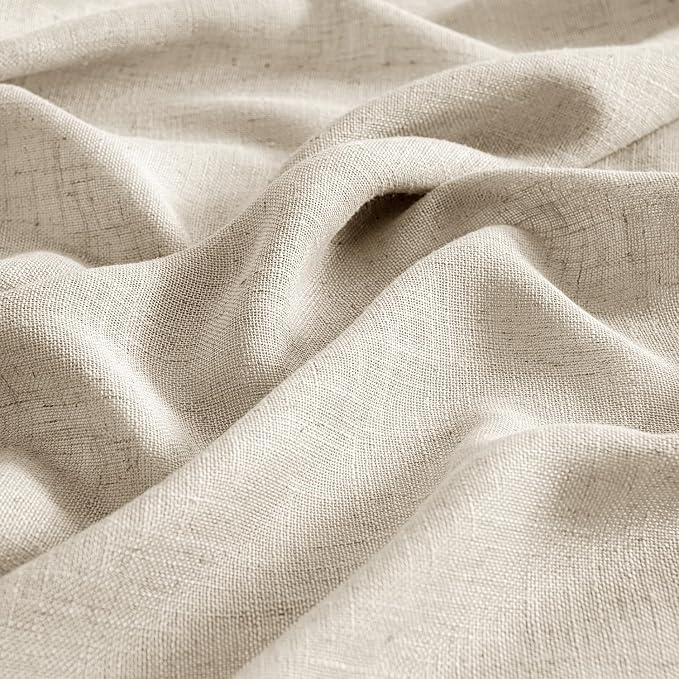 MIULEE Beige Linen Curtains 63 Inch Length 2 Panels for Bedroom Living Room, Soft Linen Textured Window Drapes Semi Sheer Light Filtering Back Tab Rod Pocket Farmhouse Modern Burlap Look Decor