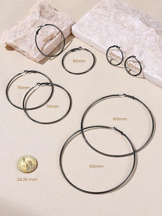 KeyStyle Gold Hoop Earrings for Women, Stainless Steel Hoops Earring Lightweight Loops, 2 mm Thick Hypoallergenic Circle Endless Thin Hoop (20/30/40/50/60/70/80/90/mm)