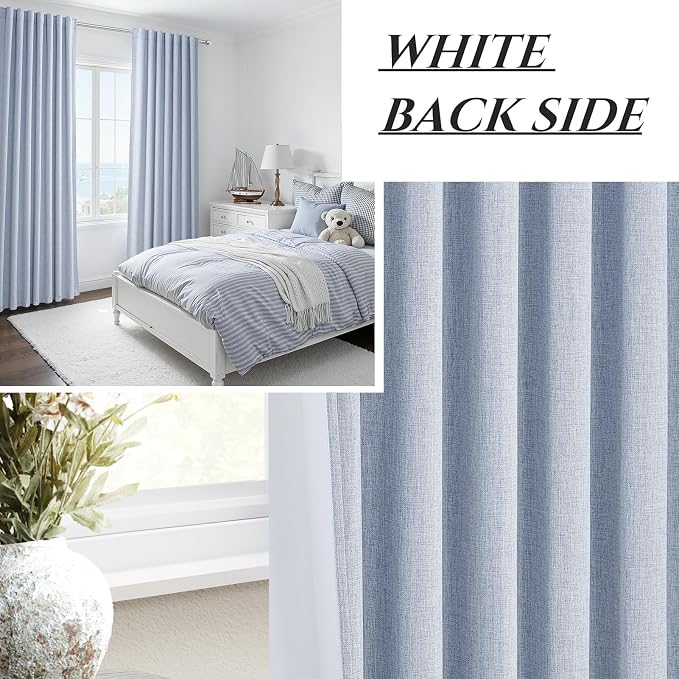 Dusty Blue Blackout Nursery Curtains 84 Inch Length for Kids/Boys Rooms/Bedroom, Floor to Ceiling Track Pleated Window Drapes with Hooks Linen Winter Thermal Coastal Light Blue(50"Wx84"Lx 2Panels)
