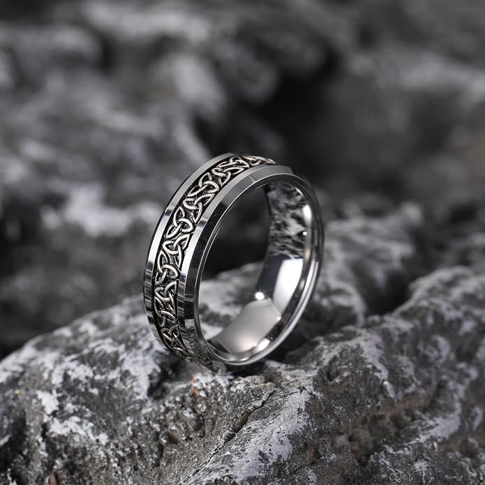 NUNCAD Personalized 925 Sterling Silver Celtic Trinity Knot Ring for Men 8mm Tungsten Carbide Triquetra Celtic Knot Wedding Band Irish Jewelry Gift Comfort Fit Size 7-12