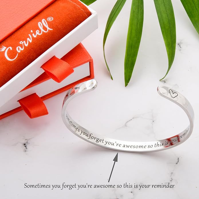 Carviell Bracelet - Gifts for Women – Inspirational, Friendship, Love, Mom, Daughter, Sister, Christian, Graduation, Memorial & Wedding Gifts – 100+ Phrases – Stainless Steel, Gift-Ready