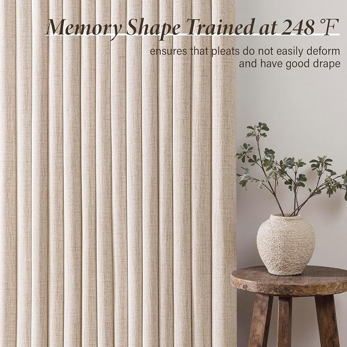 MIULEE Pinch Pleated Thick Linen Curtains 84 Inch Long 4 Panels Set Back Tab Memory Trained Pinch Pleat Semi Sheer Light Filtering Privacy Curtains Let Light in Window Drapes for Living Room Bedroom