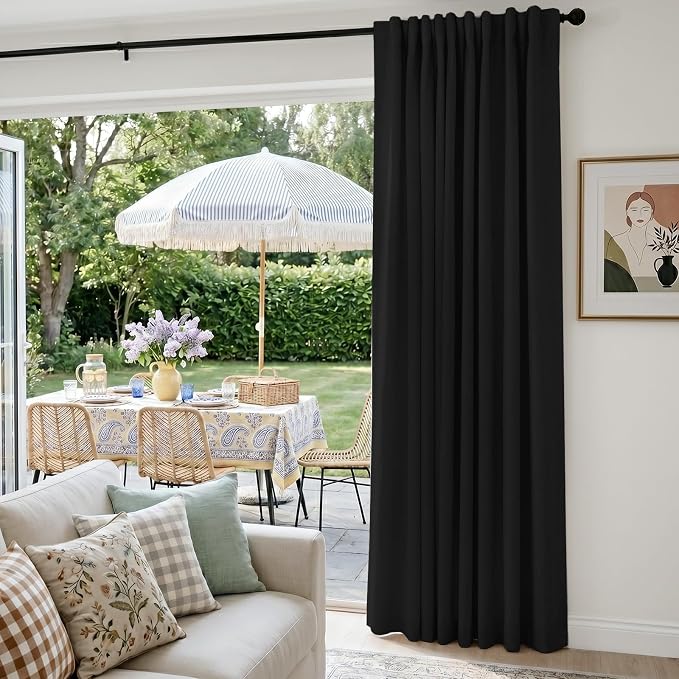 INOVADAY 100% Blackout Sliding Door Curtains, Extra Wide Curtains for Sliding Glass Doors, Back Tab/Rod Pocket Sliding Glass Door Curtains, Thermal Insulated Window Drapes - Black, W102 X L84