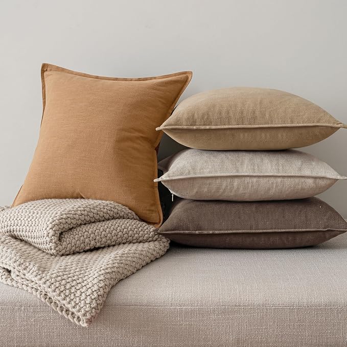 MIULEE Neutral Brown Linen Decorative Pillow Covers 16x16 Inch Pack of 4 | Natural Boho Fall Throw Pillow Covers Soft AccentFarmhouse Couch Pillowcases Modern Decor for Living Room Bed Sofa