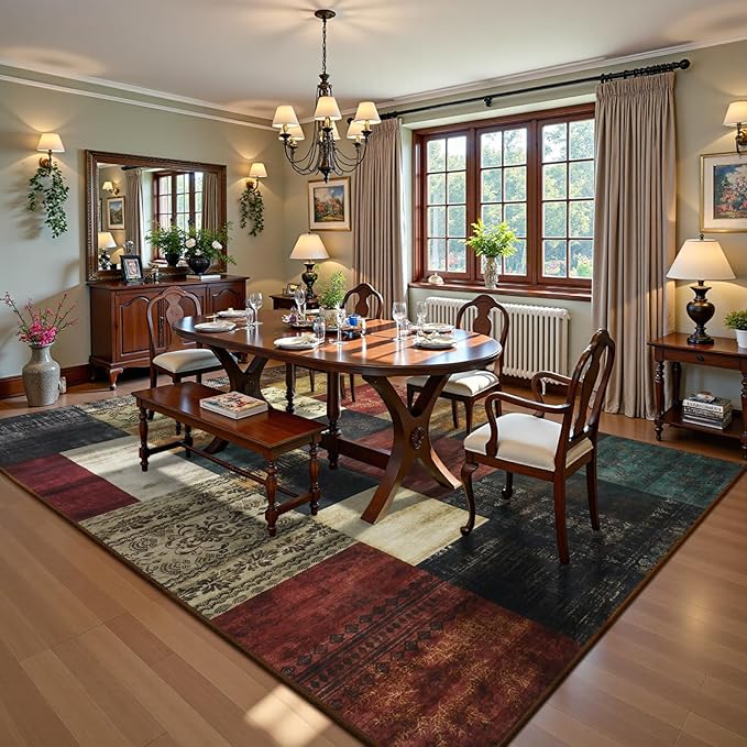 DweIke Washable Area Rugs 4x6 for Living Room, Modern Geometric Colorful Soft Patchwork Carpet, Non-Slip Stain Resistant Throw Rug for Bedroom Dining Room Office Home Decor