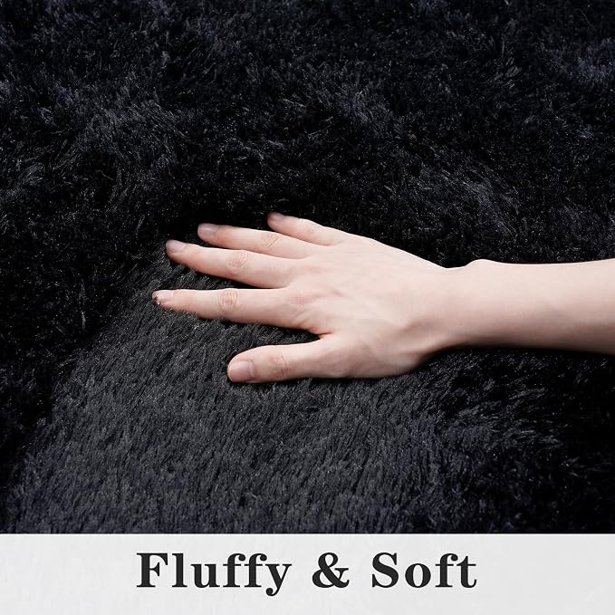 Dssimo 2x6 Black Runner Rug for Bedroom Hallway Living Room | Soft Fluffy Shag Non-Slip Carpet for Kids,Girls Boys and Teens Decorations for Living Room Dorm Nursery Classroom