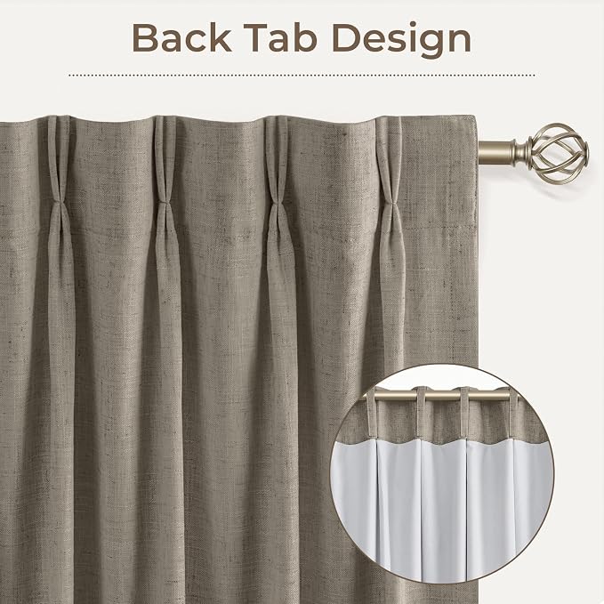 CAPALOCA Pinch Pleated Curtains Blackout, Linen Blackout Curtains 84 inches Long 2 Panels Set for Bedroom, Thermal Insulated Pinch Pleated Drapes for Living Room, 40"W x 84"L (Pack of 2), Taupe Gray