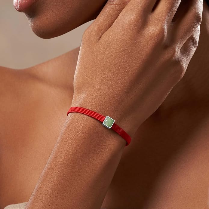 KARMA AND LUCK Red String Bracelet with Black Onyx, Jade, Tiger Eye, Lapis Lazuli - Rhodium Plated Brass, Handmade in Thailand, Available in 6.5", 7", 7.5" Lengths
