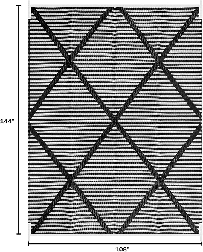 Lahome 9x12 Outdoor Rug Waterproof, Plastic Straw Reversible Outdoor Patio Rug, Modern Portable Outside Camping Mats for Balcony Tent Deck Backyard, Black 9'x12'