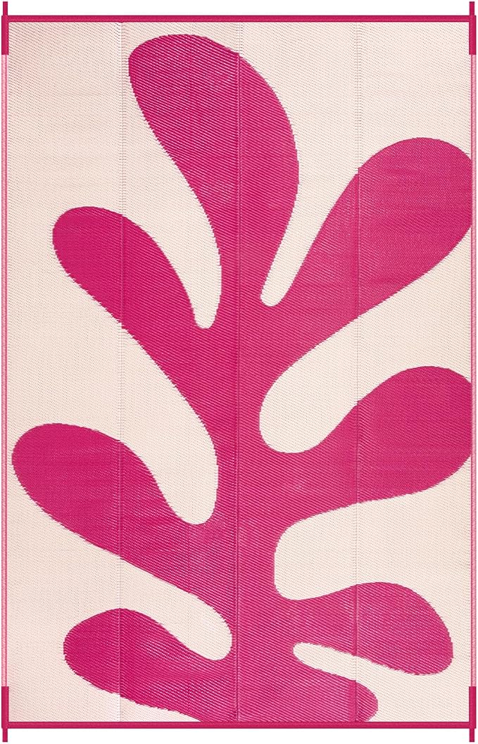 Lahome Plastic Hot Pink Outdoor Rug, Reversible Coral Sea Funky Outdoor Camping Rug, Portable Rv Rugs for Outside Beach Pool Camper Picnic Paio, Pink 8'x10'