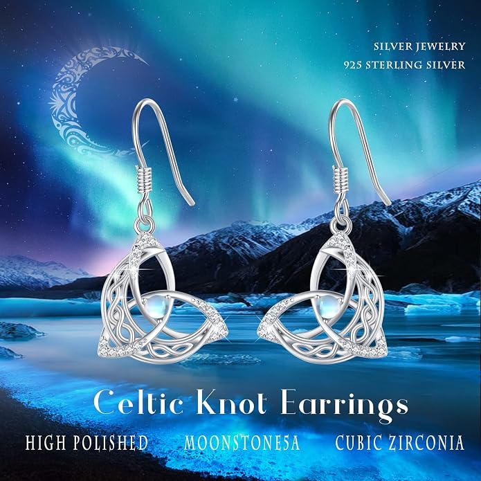 Celtic Knot Earrings 925 Sterling Silver Abalone Drop Dangle Celtic Earrings Gifts for Women