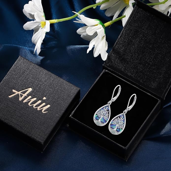 Aniu Tree of Life Earrings for Women Turquoise Malachite Teardrop Dangle Earrings for Women Sterling Silver Anniversary Birthday Drop Dangle Earrings Jewelry Gifts