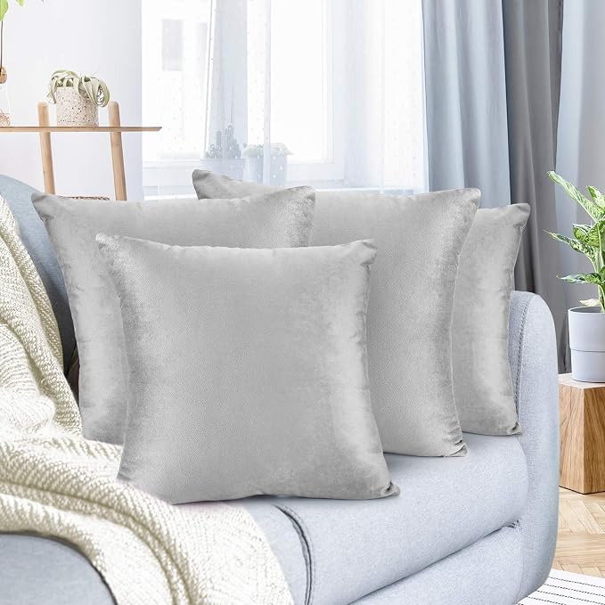 Nestl Throw Pillow Covers, Cozy Velvet Decorative Autumn Pillow Covers 22x22 Inches, Soft Solid Couch Pillow Covers for Sofa, Bed and Car, Set of 4 - Light Gray