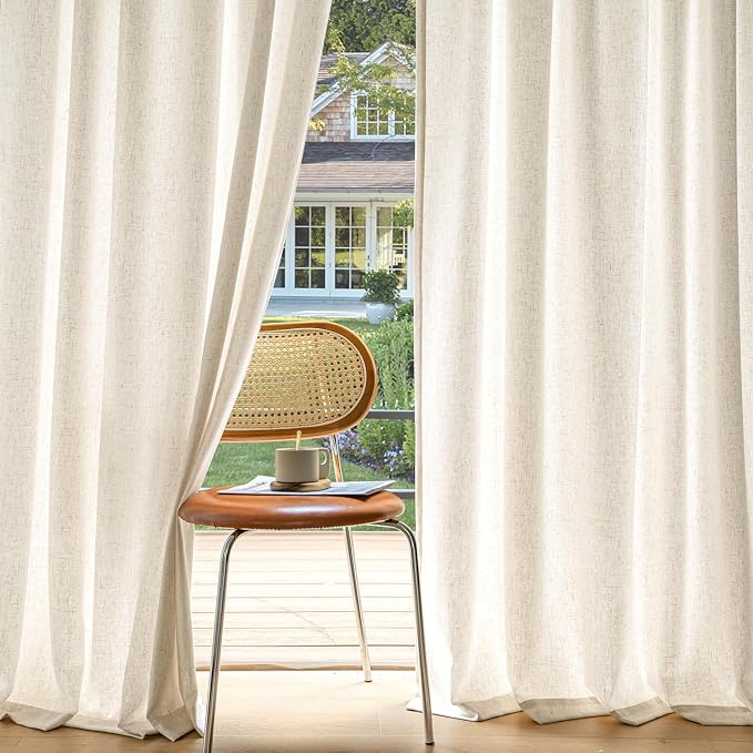 MIULEE Non-See-Through Privacy Linen Curtains 52W x 96L Inch Cream Ivory | 2 Panels, Light Filtering, Semi Sheer Window Curtains, Farmhouse Textured, Back Tab Drapes for Bedroom Living Room