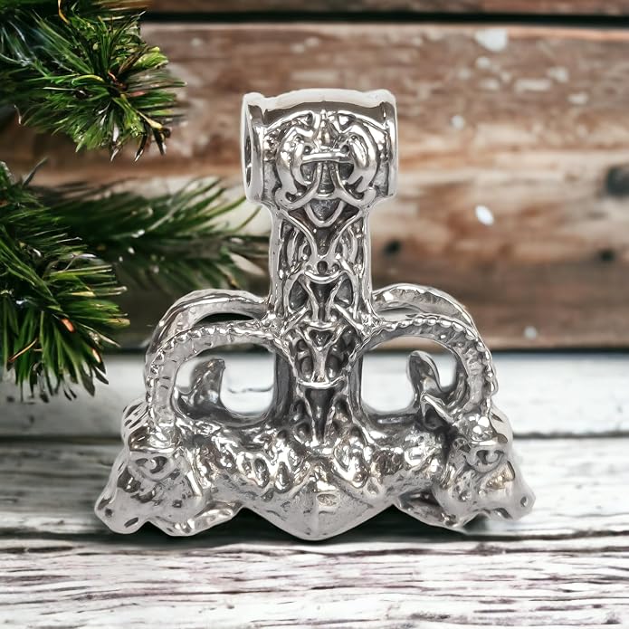 Large Thor Hammer Mjolnir Necklace 925 Sterling Silver - Odins Viking Pendant with Thors Goats and Runes - Mens Pagan Nordic Norse Mythology Jewelry for Men - Handmade - 1oz (27 g)
