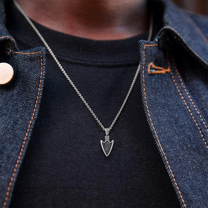 YAFEINI Arrowhead Necklace Sterling Silver Norse Viking Arrow Pendant Amulet Necklace Birthday Jewelry Gifts for Men