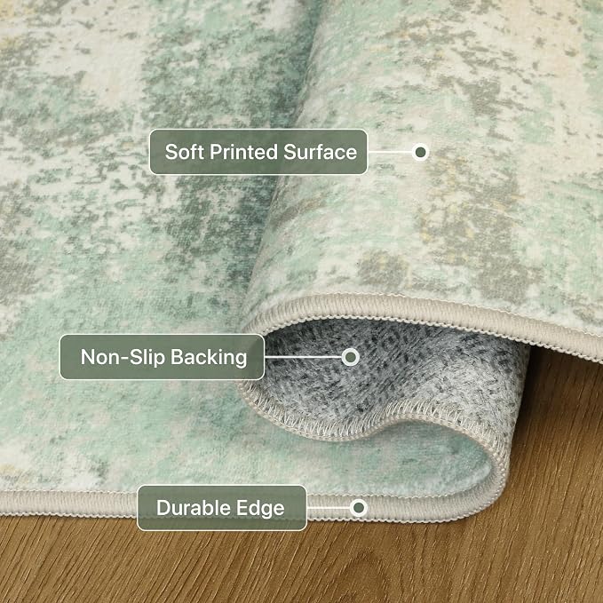 GENIMO Round Area Rugs 5FT for Living Room, Washable Circle Rug Low Pile, Non Slip Abstract Carpet for Bedroom, Enytryway, Kitchen, Light Green