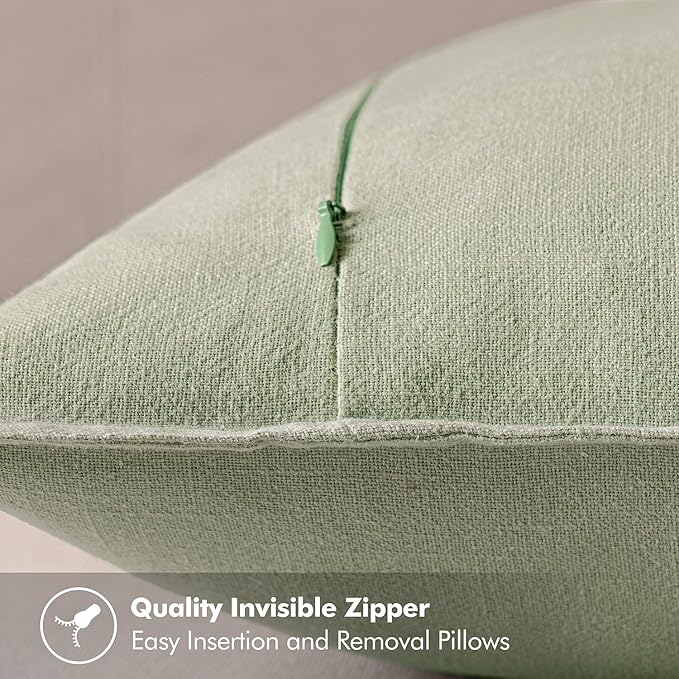 MIULEE Decorative Linen Euro Sham Pillow Covers 24x24 Light Green | Boho Farmhouse Neutral Couch Throw Pillows for Bed, Pack of 2 Accent Modern Pillowcases, Sofa Livingroom Home Decor