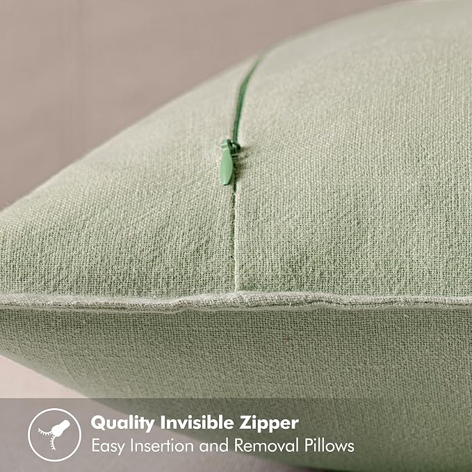 MIULEE Decorative Linen Pillow Covers 18x18 Inch Light Green | Boho Farmhouse Neutral Couch Throw Pillows for Bed, Pack of 2 Accent Modern Pillowcases, Sofa Livingroom Home Decor