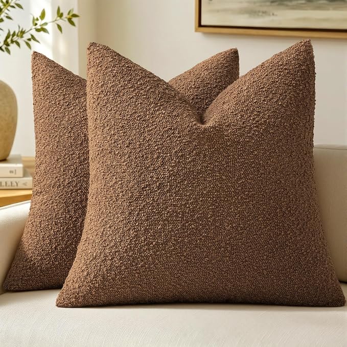MIULEE 18x18 Decorative Lumbar Boucle Couch Pillow Covers Sudan Brown | Set of 2 Textured Neutral Throw Pillow Covers, Accent Solid Pillowcases, Sofa Living Room Home Decor