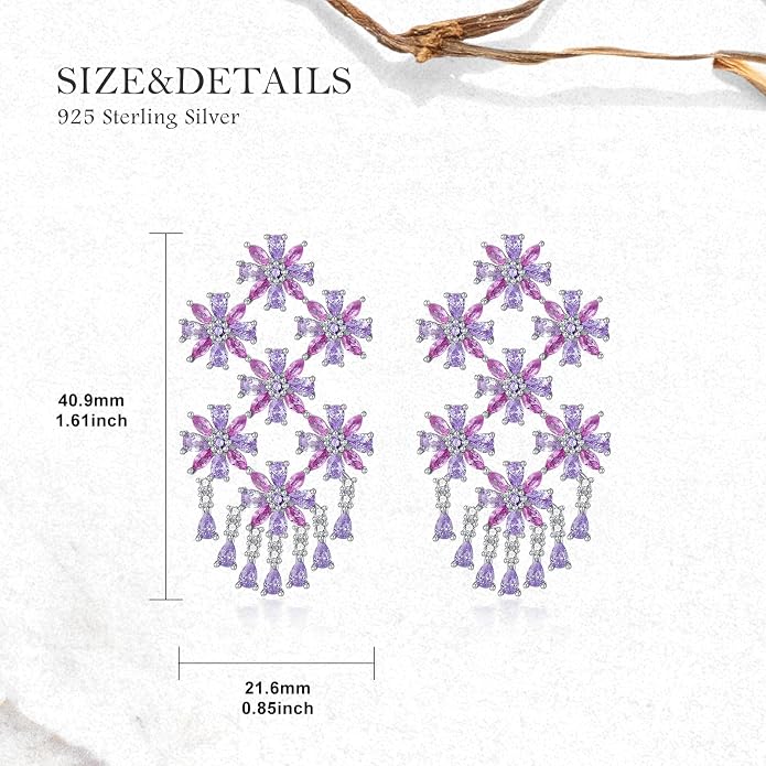 925 Sterling Silver Colorful Chandelier Teardrop Dangle Earrings Statement Flower Stud Earrings for Women Party Prom