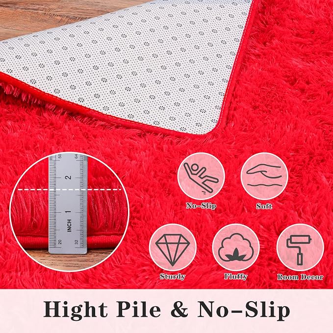 Dssimo Red Fluffy Rugs for Living Room Bedroom, 9x12 Shaggy Area Rug | Large Upgrade Non-Slip Burgundy Rug for Kids,Girls Boys and Teens Deco Christmas Aesthetic for Dorm Nursery Classroom