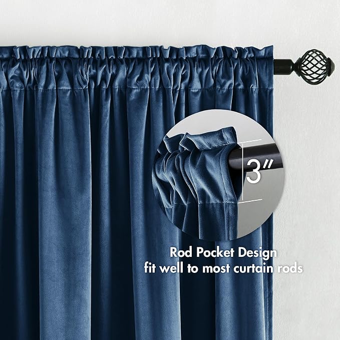 MIULEE Navy Blue Blackout Velvet Curtains Drapes 84 Inch Long 52"x84" | Luxurious Bedroom Living Room Decor, Room Darkening, Thermal Insulated, Rod Pocket Design, Super Soft Fabric