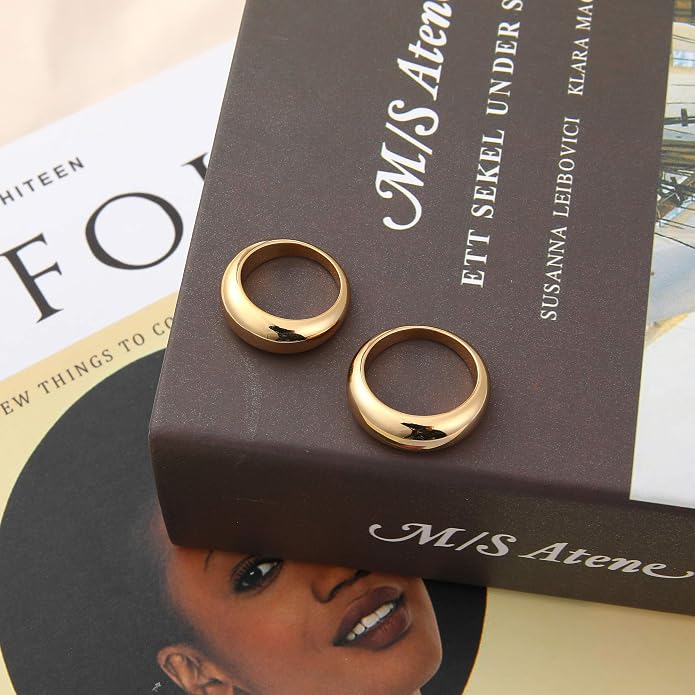 micuco Chunky Dome Rings for Women 14K Gold Plated Statement Ring Cubic Zirconia Inlay 14K Gold Plated Star Thick Rings