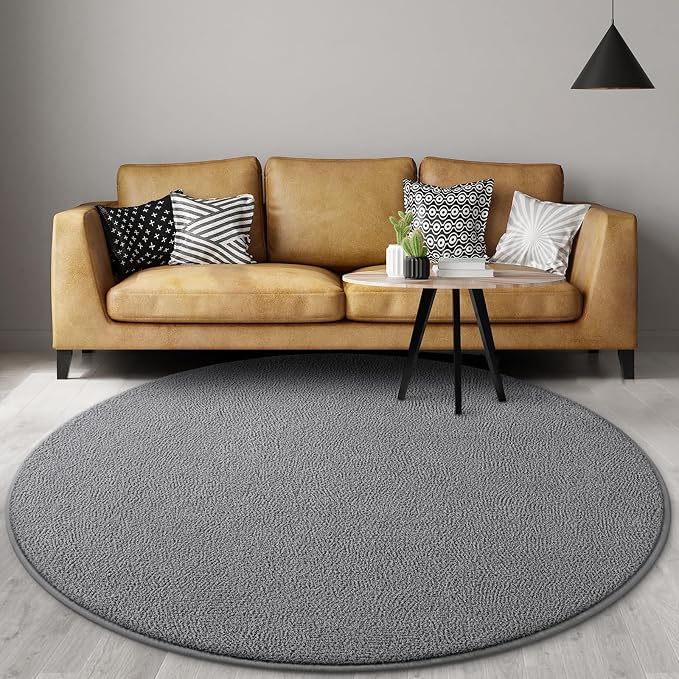 Gifeas Ultra Soft Round Area Rugs for Living Room Bedroom, 5x5 Feet Grey Thickened Memory Foam Modern Indoor Circle Carpets, Non-Slip Comfy Circular Rug for Boys Girls Nursery Room Home Decor