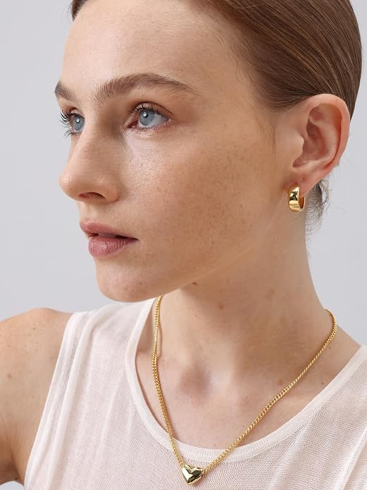 FRUMOS 18K Gold Plated Chunky Hoop Earrings for Women Fashion Thick Gold Hoops Set Jewelry for Birthday Christmas Gifts