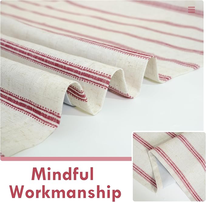 DriftAway Farmhouse Stripe Blackout Curtains, W52xL36, Red | Blackout, Linen Texture, Stripe Pattern, Rod Pocket & Back Tab, Two Layers, Bedroom Living Room Use, Sound Reducing Design