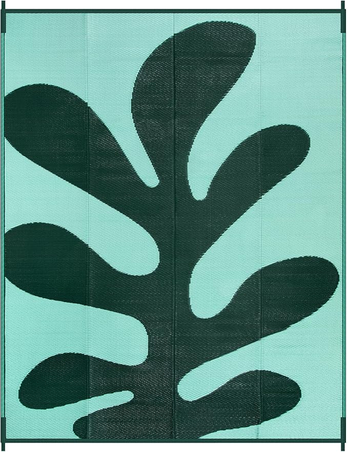 Lahome Green Outdoor Rug 8x10 Waterproof, Coral Sea Funky Pool Rv Rugs for Outside, Portable Plastic Straw Camping Carpet for Beach Picnic Patio Deck Porch, Green 8'x10'