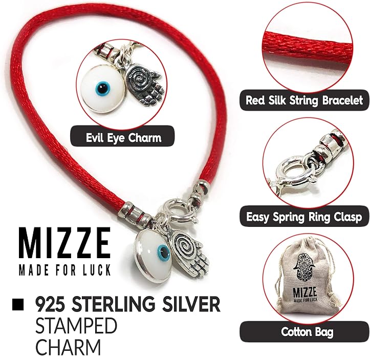 Hamsa Protection Bracelet for Men 8" Length, Red Silk String with Hamsa Hand Charm - Evil Eye Protection Jewelry for Success & Friendship - Gift in Cotton Pouch
