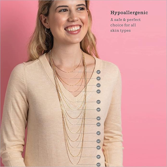 KEZEF 18K Gold Plated 925 Sterling Silver Box Chain Necklace for Women, 1mm Thin & Sturdy Italian Chain Necklace, Rose Gold & Silver Available, 15/16/18/20/22/24/30 Inch