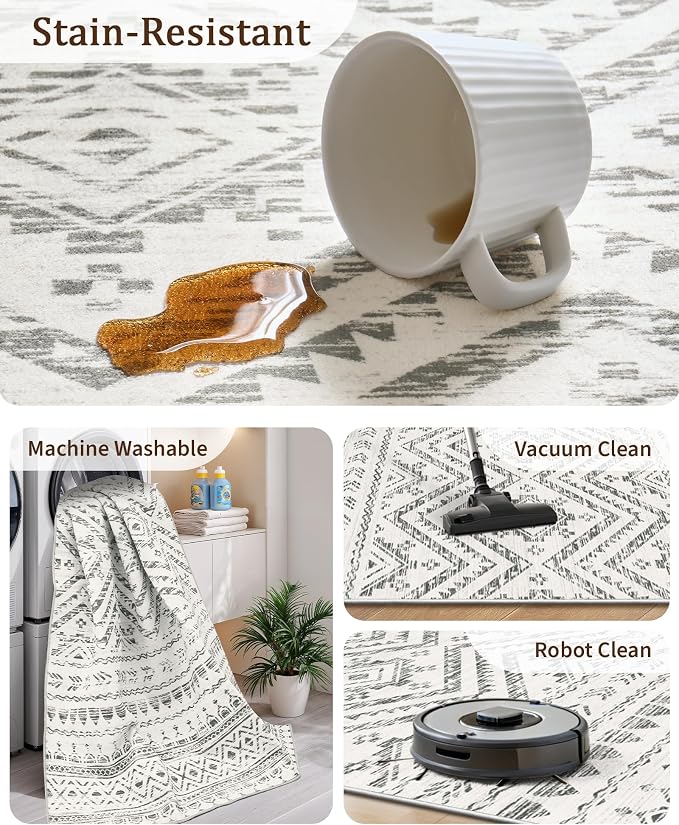 Miukiki 2x8 Runner Rug Moroccan Washable Hallway Runner Rug Non Slip Indoor Floor Kitchen Rug Foldable Carpet for Bathroom Laundry Room with Low Pile(Grey,2'x8')