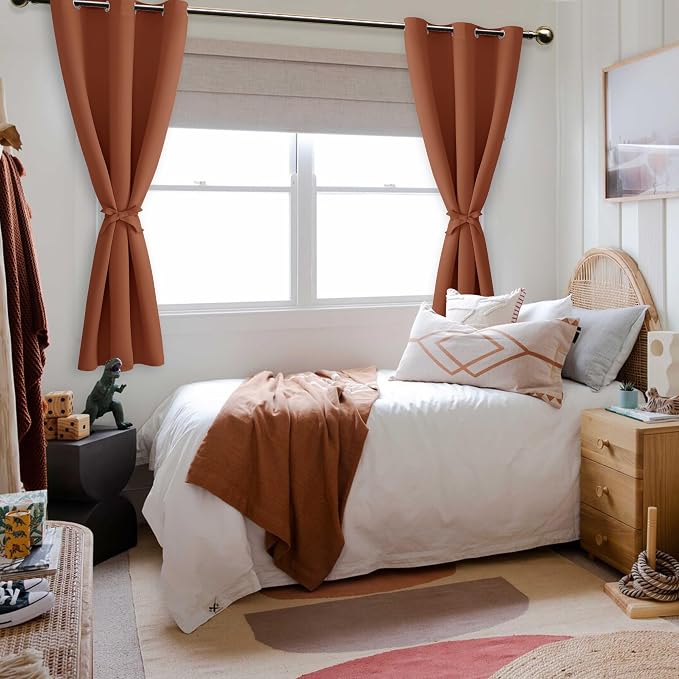 Hiasan Fall Blackout Curtains for Bedroom, 38 x 63 Inches Length - Thermal Insulated & Light Blocking Window Curtains for Living Room Home Decor, 2 Drape Panels Sewn with Tiebacks, Burnt Ochre
