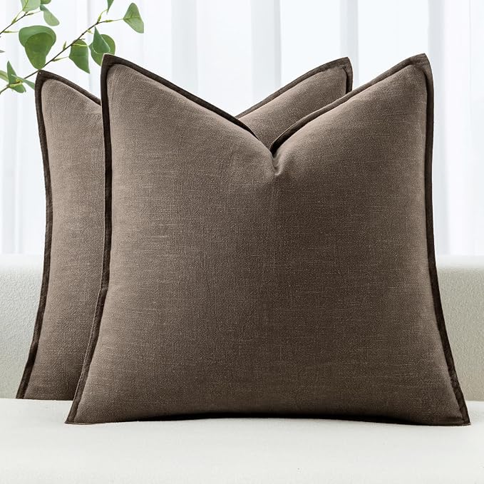 MIULEE Decorative Linen Pillow Covers 20x20 Inch Coffee | Boho Farmhouse Fall Autumn Couch Throw Pillows for Bed, Pack of 2 Accent Modern Pillowcases, Sofa Livingroom Home Decor
