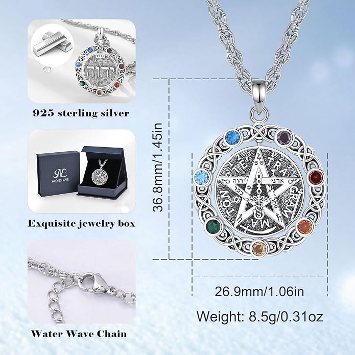 AEONSLOVE Tetragrammaton De Plata 925 Sterling Silver Tetragrammaton Necklace/Metatron Cube Pendant Amuleto De Proteccion Gifts for Women Men
