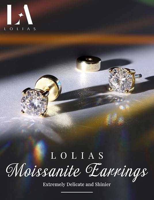 Moissanite Earrings for Men Women：Hypoallergenic Flat Back Earrings 925 Sterling Silver Stud Earring Small D Color VVS1 Moissanite 14K White Gold Plated Helix Cartilage Earring Studs Gift Jewelry