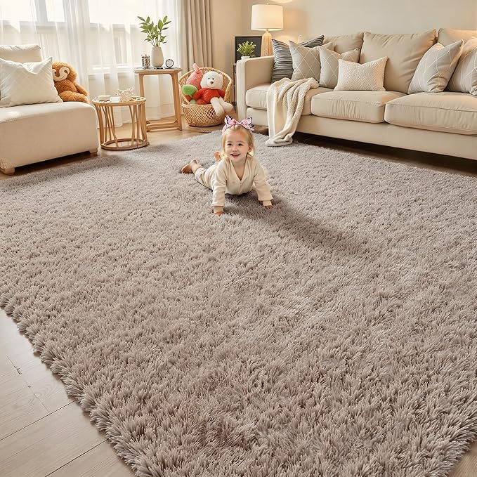 Area Rugs 10x14 Living Room, Shaggy Carpet Soft Plush Furry Bedside Rug Large Area Rugs for Bedroom Home Decor Anti Slip(10 x 14, Beige)