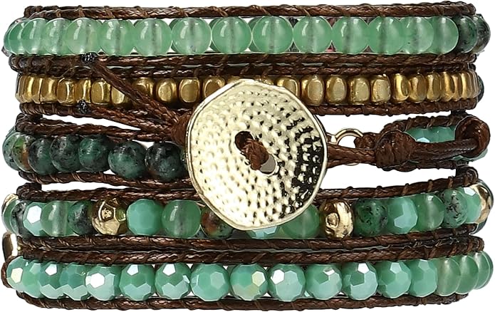Bracelet for Women – Handmade Vegan Boho Natural Stone Layered Bracelet, Thailand Bohemian Stackable Beaded Wrap Bracelets, Summer Hippie Bracelet Stack, Fashion Jewelry Gifts